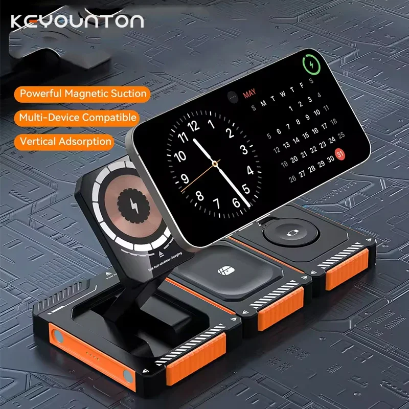 

Portable 3 in 1 Foldable Charging Station Fast Magnetic Wireless Charger Stand for iPhone 16 15 14 Apple Watch 9 8 7 Airpods Pro