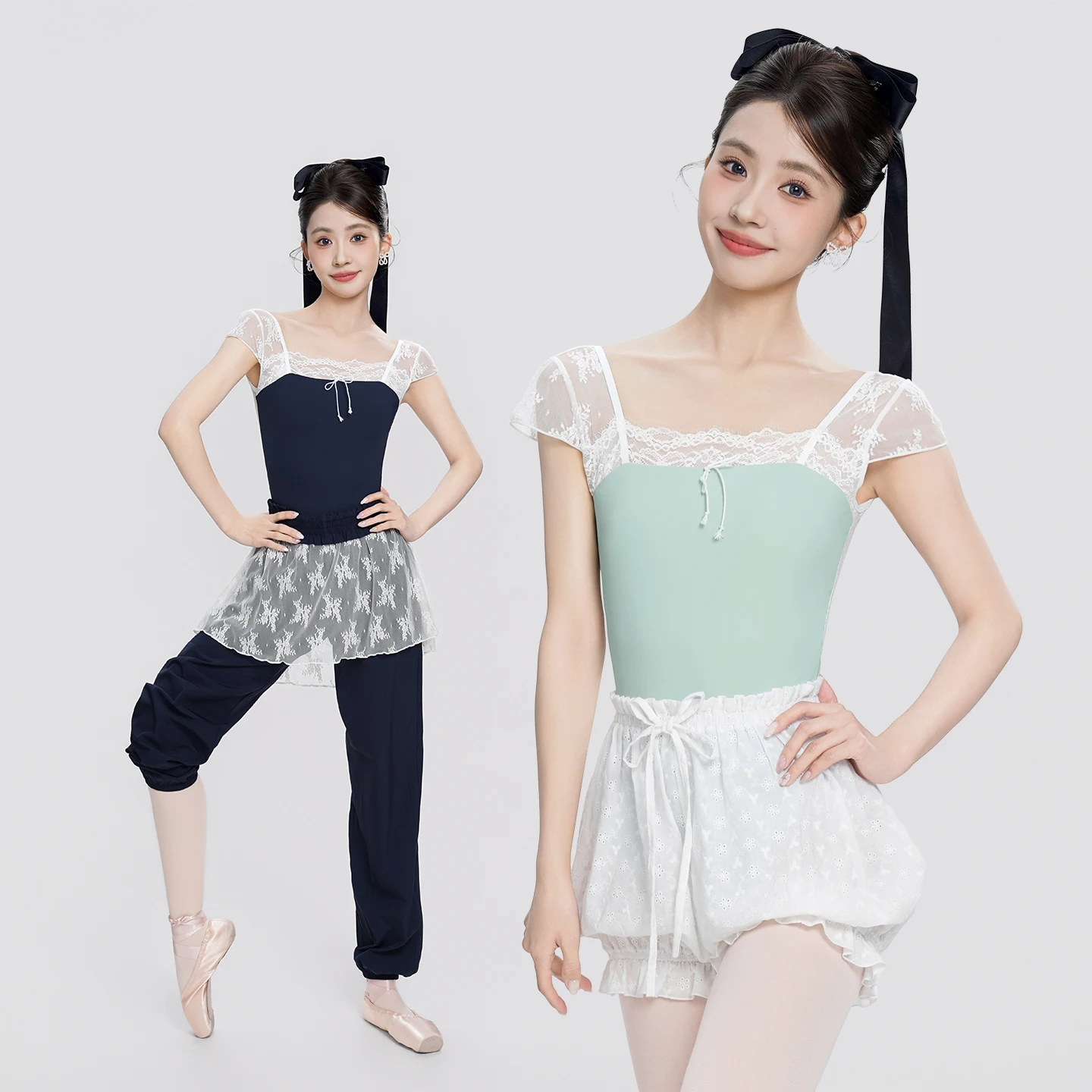 

Women Ballet Leotards Nylon Short Sleeve Dance Gymnastics Bodysuits Flowered Lace Splice Stretchy Adult Ballerina Dance Leotards