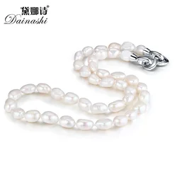 Dainashi Genuine Natural Fresh Water Irregular Baroque Pearl Necklace 925 Sterling Silver Accessories Fine Jewelry for Women