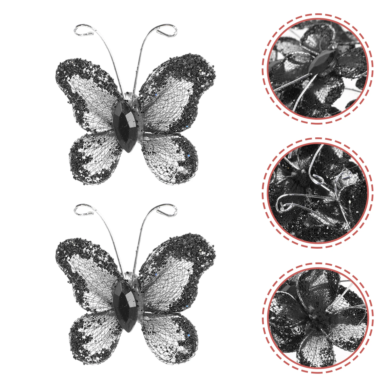 50pcs Black Mesh Wired Decorative Butterflies 3x3cm for Wedding Favors Scrapbooking Sewing Craft Decorations