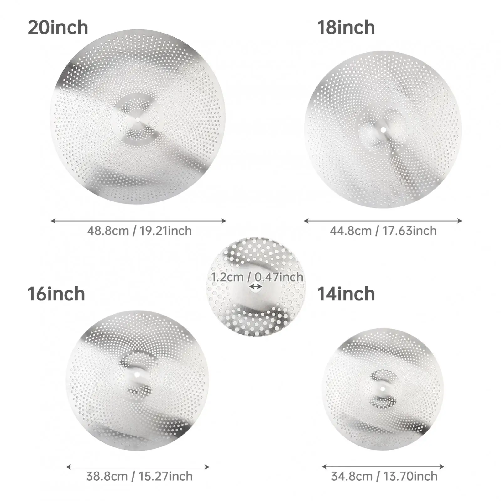 Low Volume Hihat Crash Ride Mute Cymbal for Drum Sets, 14 / 16 / 18 / 20inch Silver Drummer Practice Quiet Cymbal