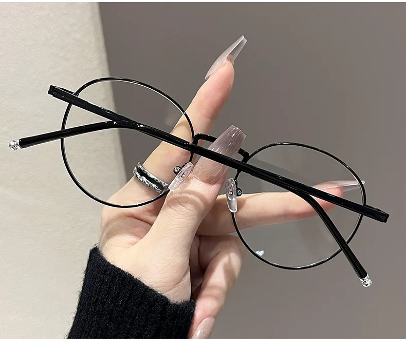 Elliptische Metall-Myopie-Brille, männliche und weibliche Anti-Blaulicht-Brille, nicht verschreibungspflichtige flache Brille, 0–0,50–1,0–1,25–1,5–1,75...... – Detail 12