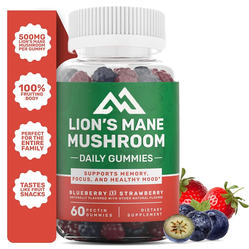 

Lion's Mane Mushroom Gummies Blueberries and Strawberries 60 Gummies for Focus and Memory Mushroom Supplements Gummies