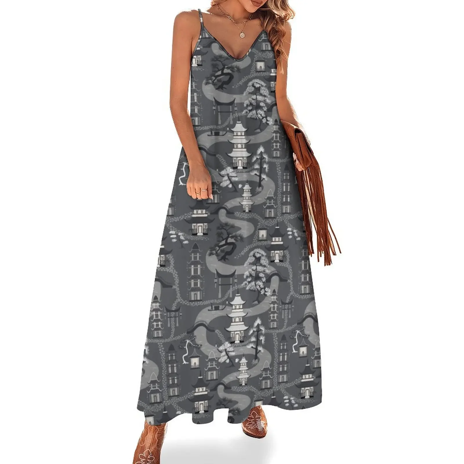 

A walk around the pagodas Sleeveless Dress Long dress clothes for women Dress