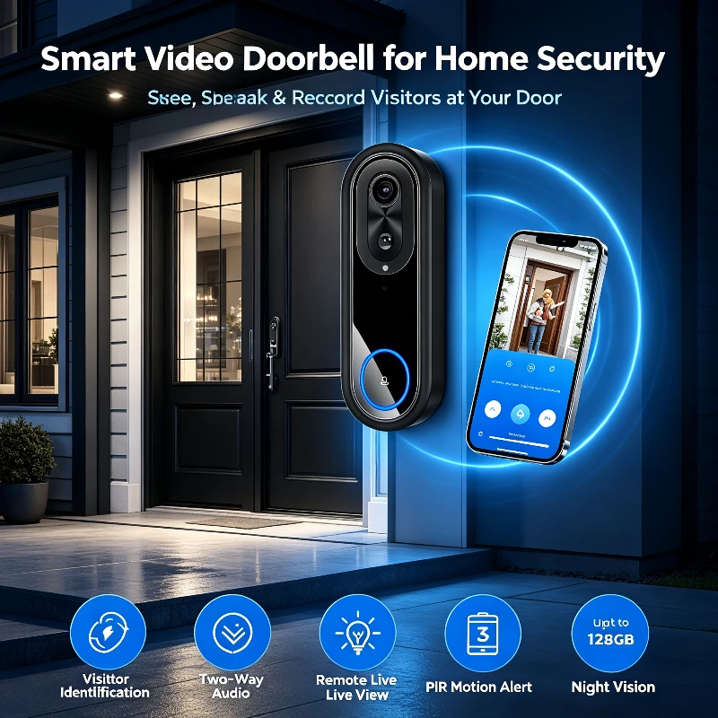 New Smart Wireless Video Doorbell Villa Townhouse Remote Real-Time View Doorway PIR Motion Detection Security Camera