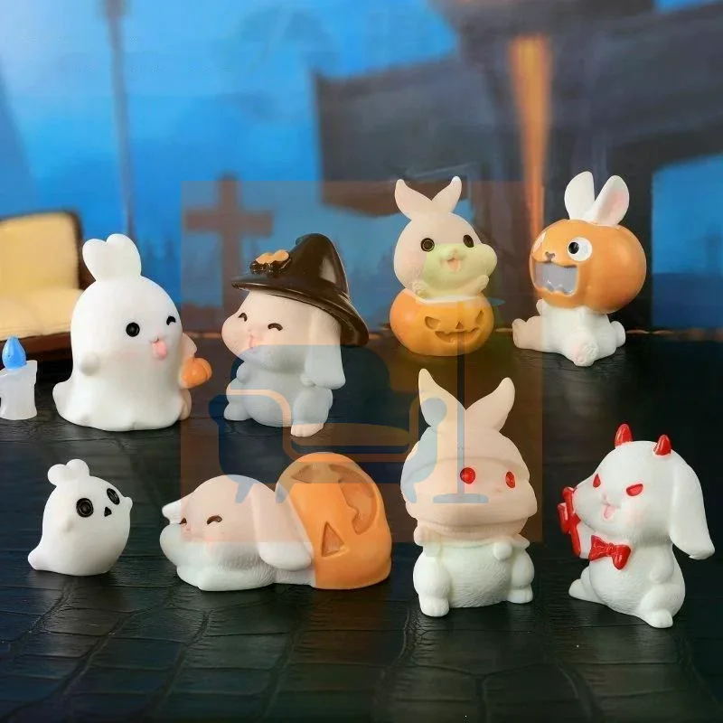 Cute Halloween Themed Mini Rabbit Resin Figurines Adorable Cartoon Durable Texture For Desktop Decor Halloween Party Favor