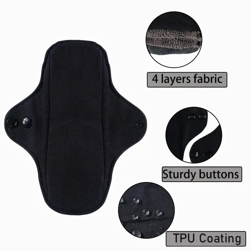 3Pcs Black Cotton Reusable Menstrual Pads Set