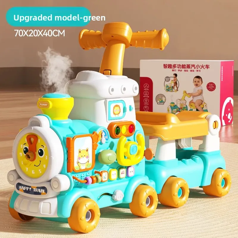 幼児用プッシュウォーカー、蒸気機関車のおもちゃ付き、多機能ベビー学習車、早期教育とエンターテイメント、安定した三角形