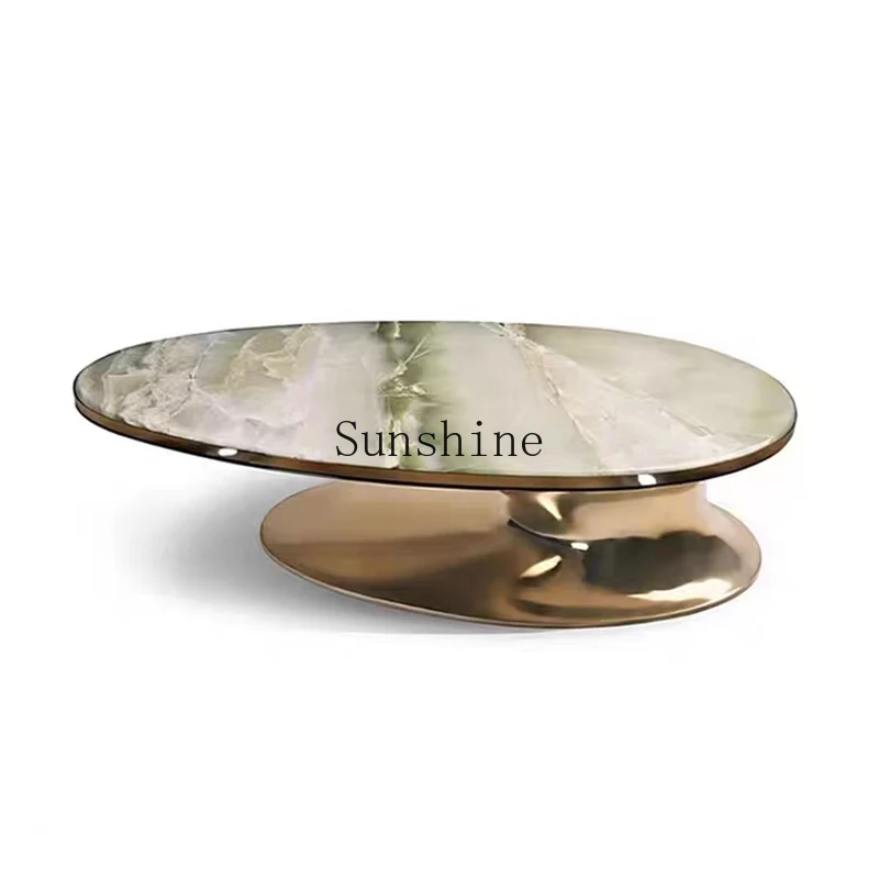 

Light luxury oval marble home living room personalized special-shaped creative stainless steel tea table