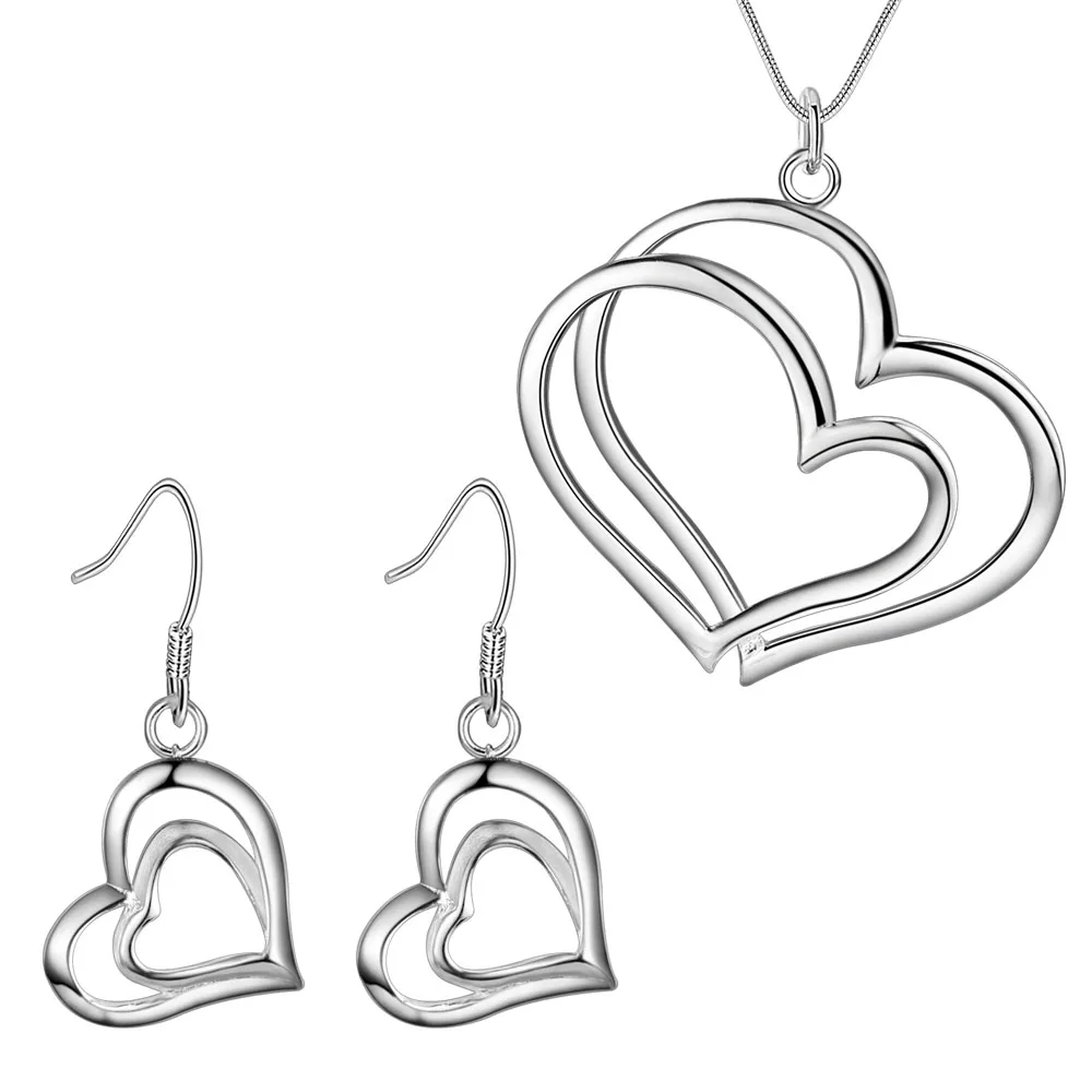 

Charm Lover Heart 925 Sterling Silver Earrings Necklace Jewelry Sets Love for Women lady Fashion Party Wedding Pretty Gifts