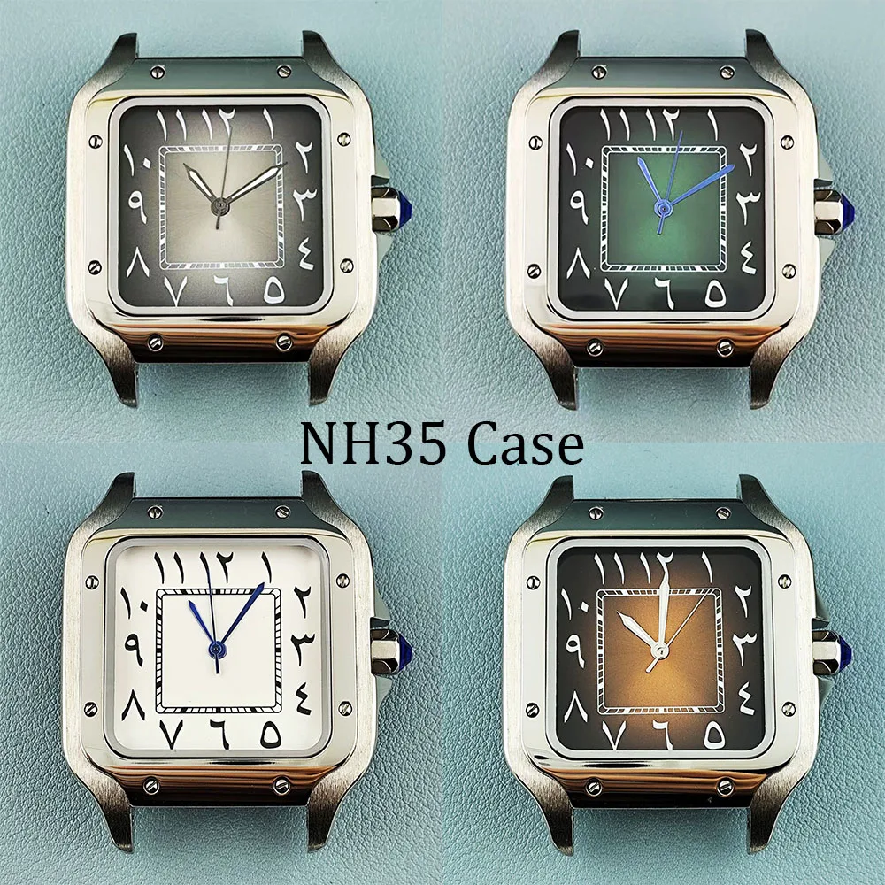 NH35 Square 38mm Case Arabic numerals Men's Stainless Steel Case Customized Logo Suitable for NH35 Movement Watch Accessories