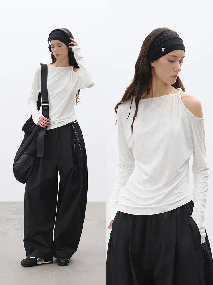 

Женская спортивная футболка с вырезами, круглым вырезом горловины, узлом, асимметричным подолом, облегающая, весна 2026, из нейлона и спандекса, длинный рукав