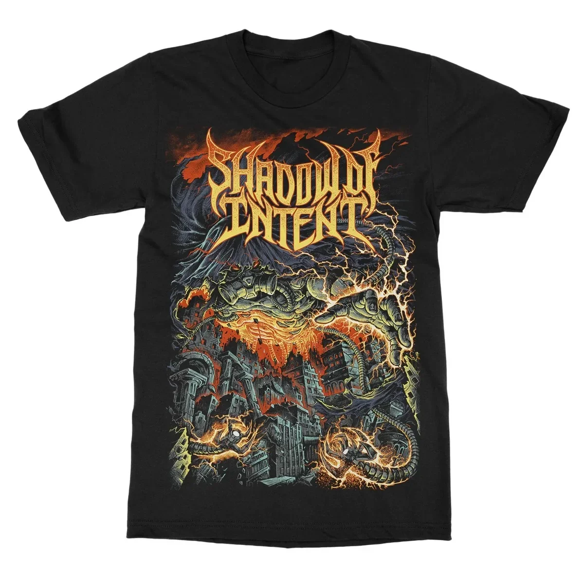 Shadow of Intent Dual Cobra Scorpion Skull Back Artwork Print T‑Shirt, Adopts Striking Vintage Red‑ink Printing Effect