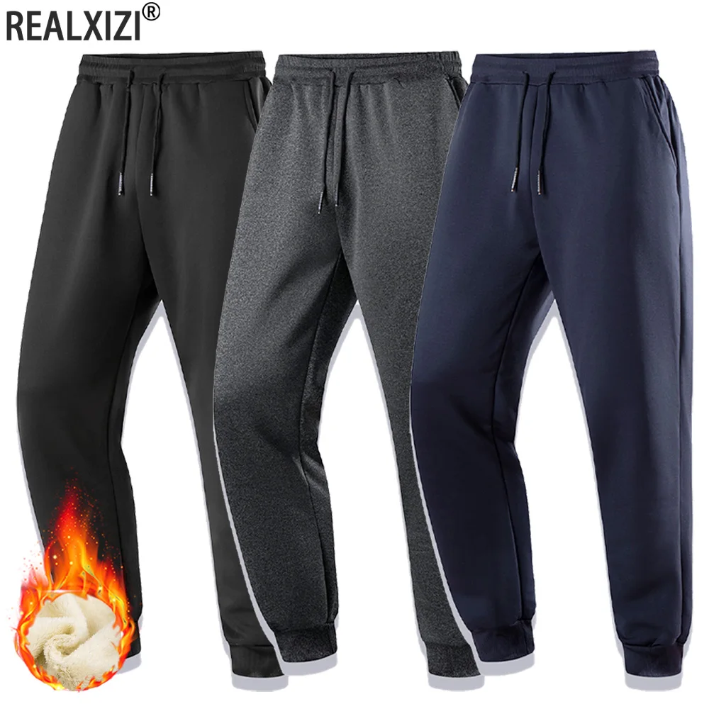 

Jogging Sports Pants for Men Autumn Winter Daily Casual Sweatpants Thick Fleece Warm Trousers Drawstring Fitness Men's Clothing