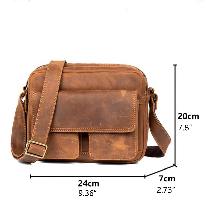 JLFGPJ Handmade Crazy Horse Leather Crossbody Small Backpack Men\'s Head Layer Cowhide Vintage Leisure Shoulder Messenger Bag