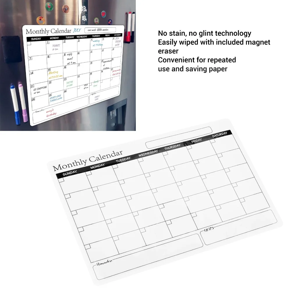 PET Material Dry Erase Calendar Monthly Planner Wall Decal Fridge Calendar Giant Size Peel and Stick Reusable Calendar Kitchen