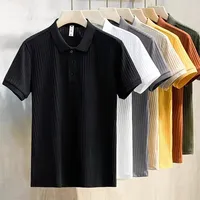 Business Short Sleeve Polo Shirt Men's Summer Breathable Striped Lisle Collar Trendy Brand Polo Lacoste Style Chinese Production