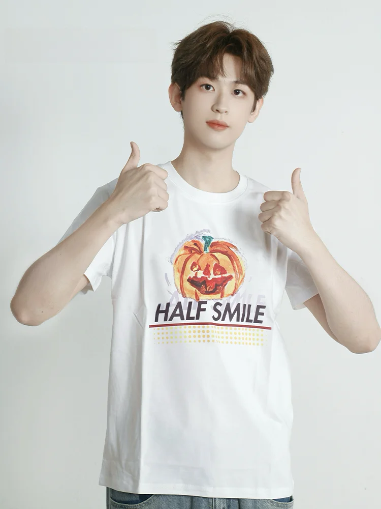 

vesmile Хэллоуин Тыква Белая футболка Мужская модная летняя универсальная хлопковая круглая футболка Ne ort Sve с мультяшным дизайном