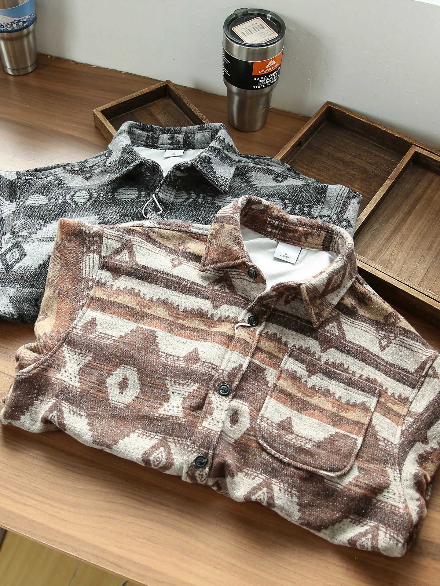 

Retro American Ethnic Sle Thiened Woolen Men's Long Sve irt Jaet Loose Casual Warm Faionable Autumn Winter Outer...