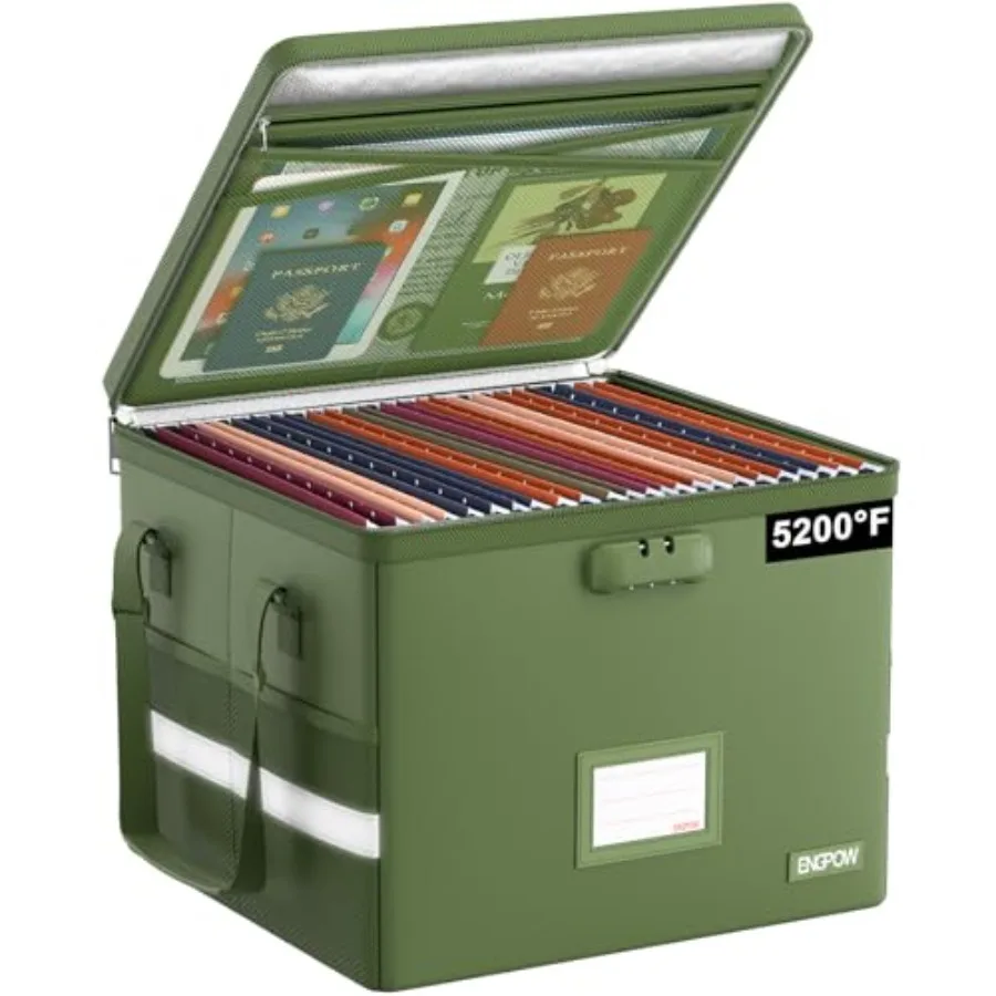 

5200°F File Box Fireproof Document Box with LockHeat Insulated Collapsible File Storage Organizer Box with Handle Portable Home