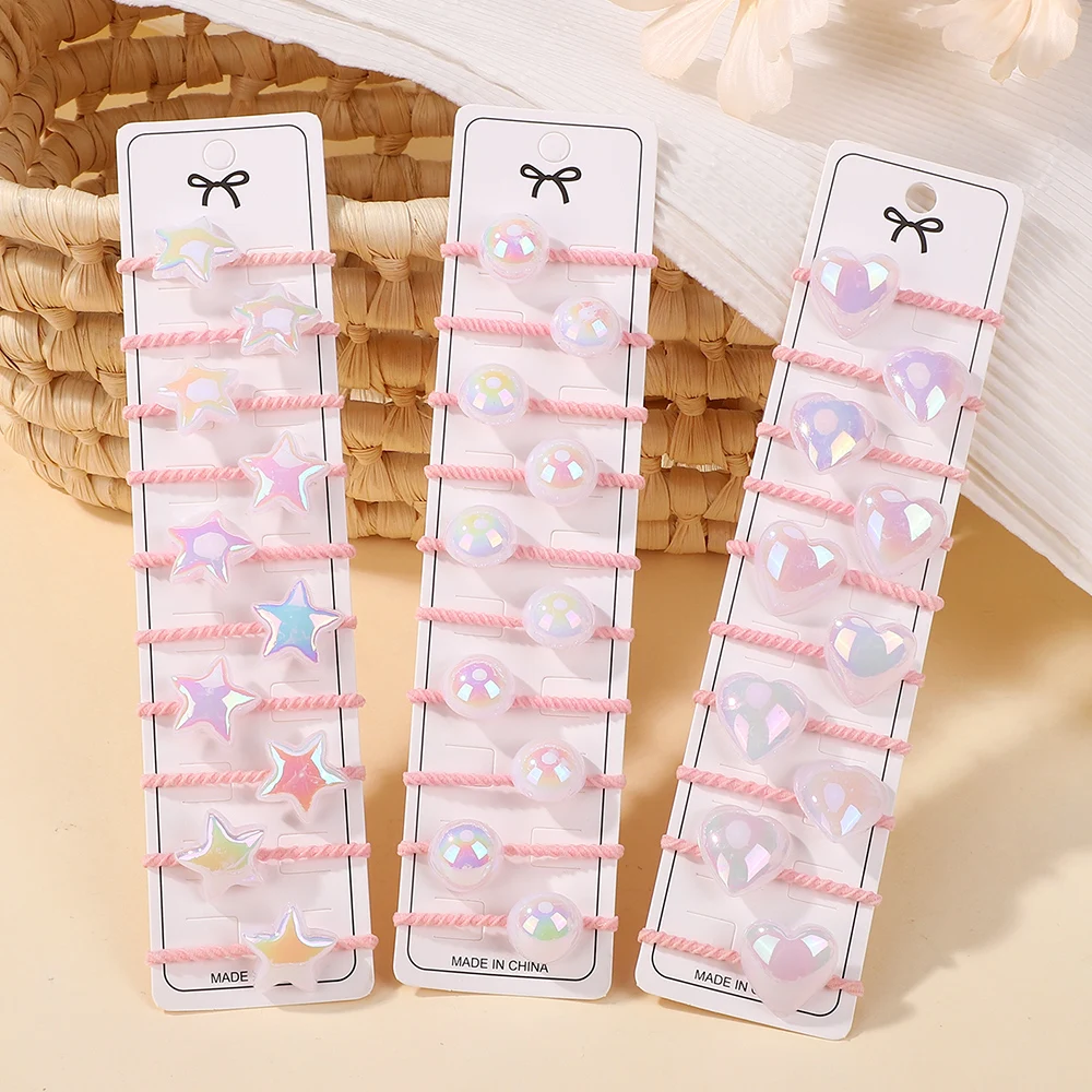 Baby Bögen 10-teiliges Set Cartoon Liebe Herz Stern Haarbänder für Mädchen elastische Gummibänder Kleinkind Kinder Kopfbedeckung Haarseile Scrunchies