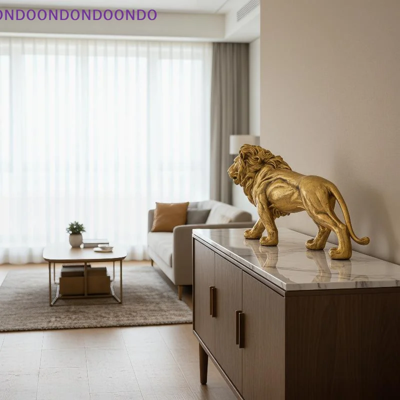 Regal Gold Lion Sculpture Resin Animal Figurine for Sophisticated Bedroom Home Ambiance
