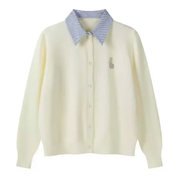 자수 니트 가디건 여성 페이크 투피스 셔츠 칼라 패치워크 싱글 브레스티드 스웨터 코트 우아한 여성 상의