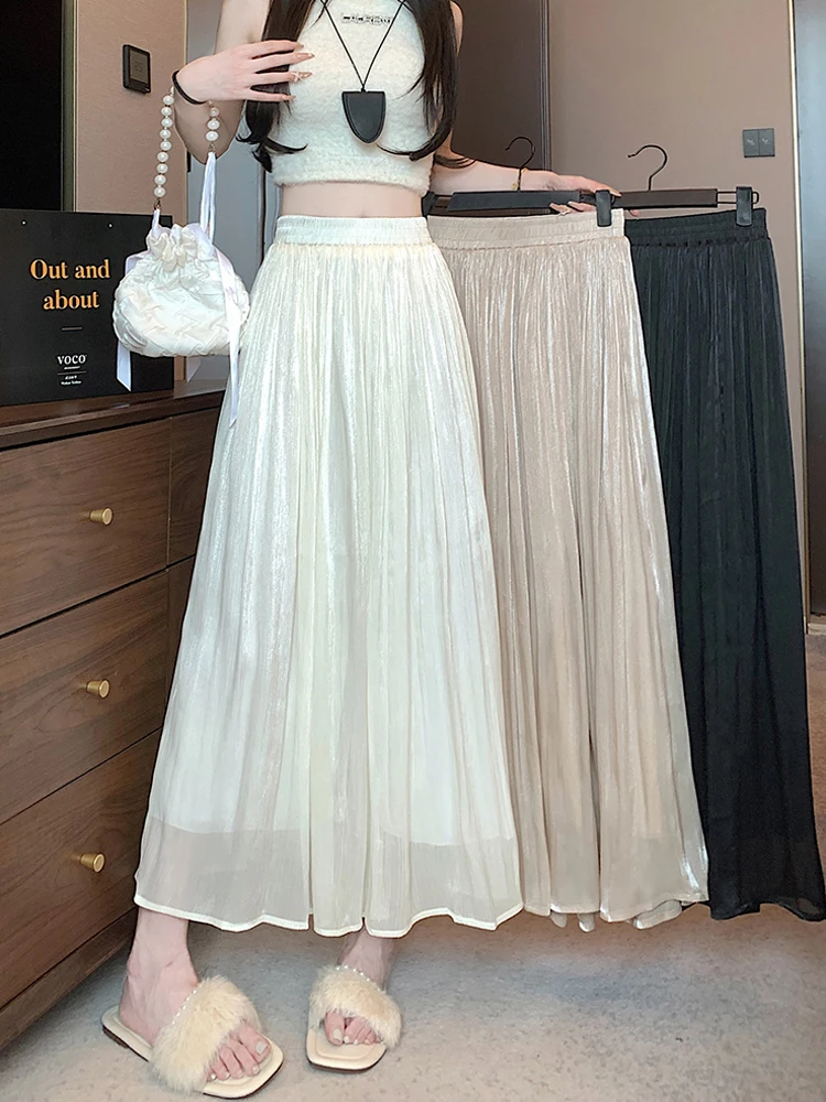 الحرير الجليد بنطال ذو قصة أرجل واسعة المرأة ربيع الخريف رقيقة عادية فضفاض ثنى الحماية من الشمس تسع نقاط تنورة السراويل تخفيف Sle