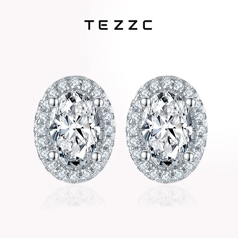 

Tezzc 1ct Oval Cut Moissanite Earrings for Women Lab Diamond Ear Studs 925 Sterling Silver Earring Wedding Fine Jewelry Gift