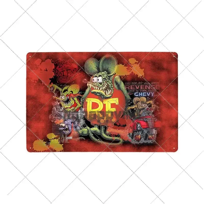 Vintage Rat Fink Metal Sign Car Adaptations Plaque Garage Wall Poster Auto Turning Store Bar Pub Club Decoration 20x30cm