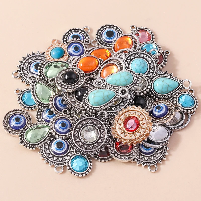 Leslie Mix 10 Stück Antik Gold Silber Farbe Naturstein Kristall Charms für Ohrring Halskette Anhänger DIY Vintage Schmuckherstellung – Detail 6