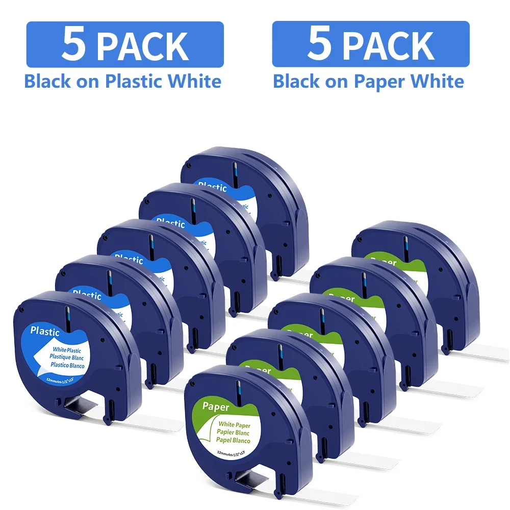 6PK 10PK 91200 91201 91330 91331 Compatible Dymo LetraTag Refill White Plastic Label Tape 12mm 1/2