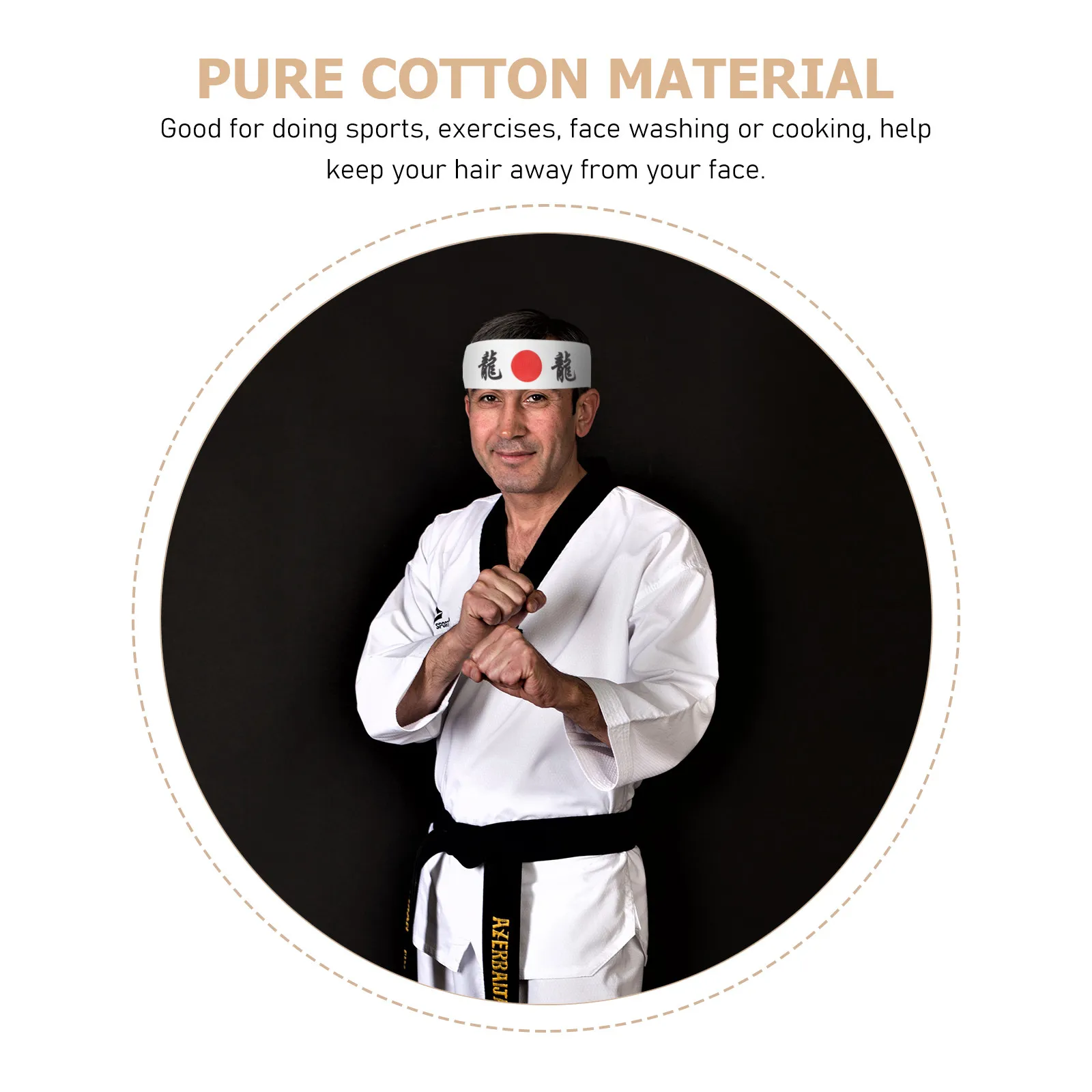 Ninja Headband Japanese Style Breathable Cotton Headband for Sports Exercise Face Washing Chef Accessory Reusable Portable