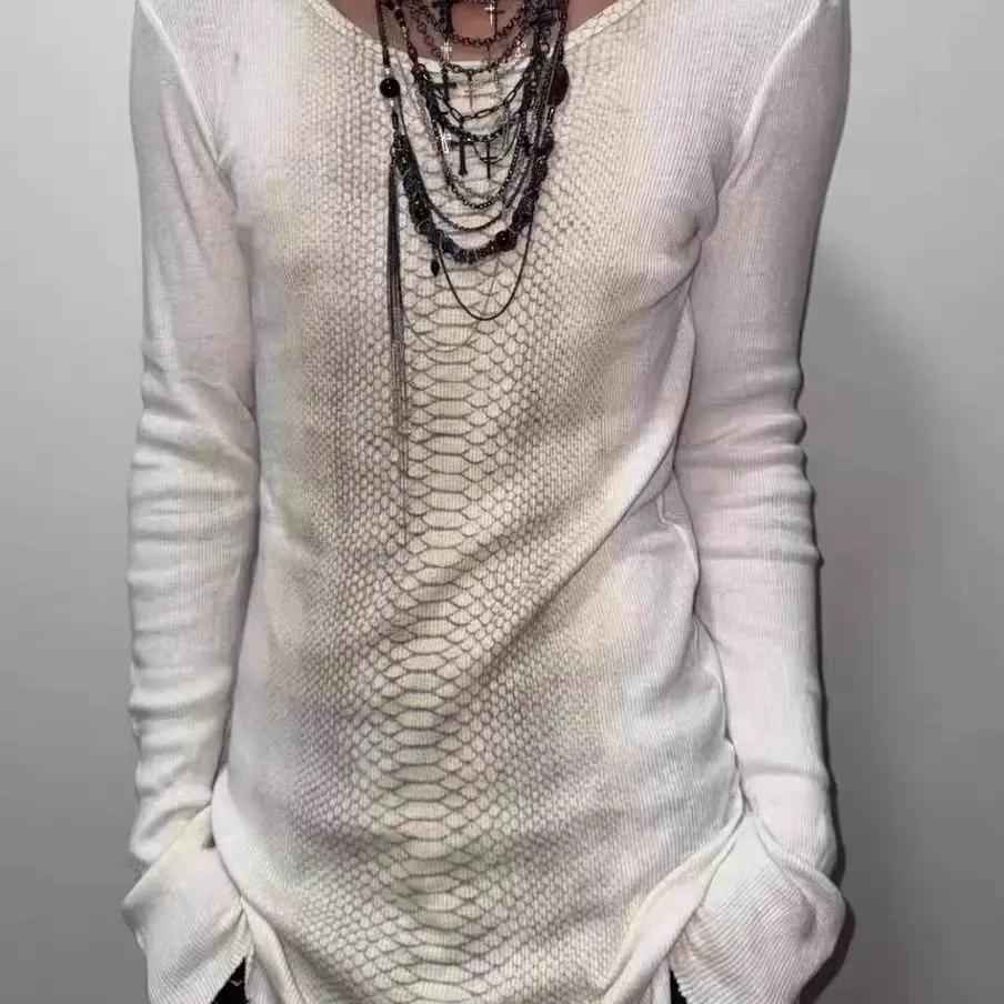 Subculture Trashy Y2k Snakeskin Print T-shirt Grunge Aesthetics Long Sleeve Knitted Tops Vintage 2000s Streetwear American Retro