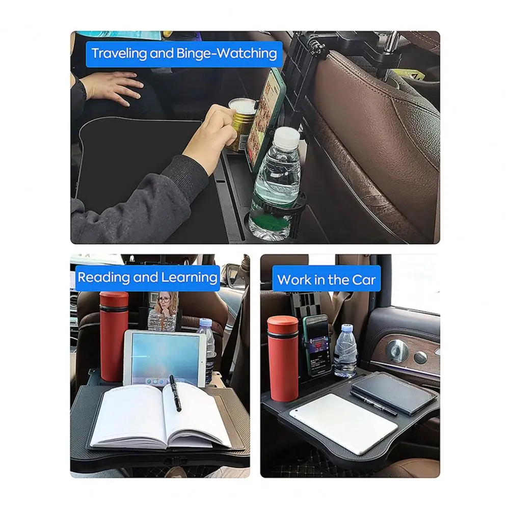 Car Dining Table Tray Automobile Backseat Storage Tray with Swivel Phone Holder Cup Holder Strong Load-bearing Car Seat for Easy