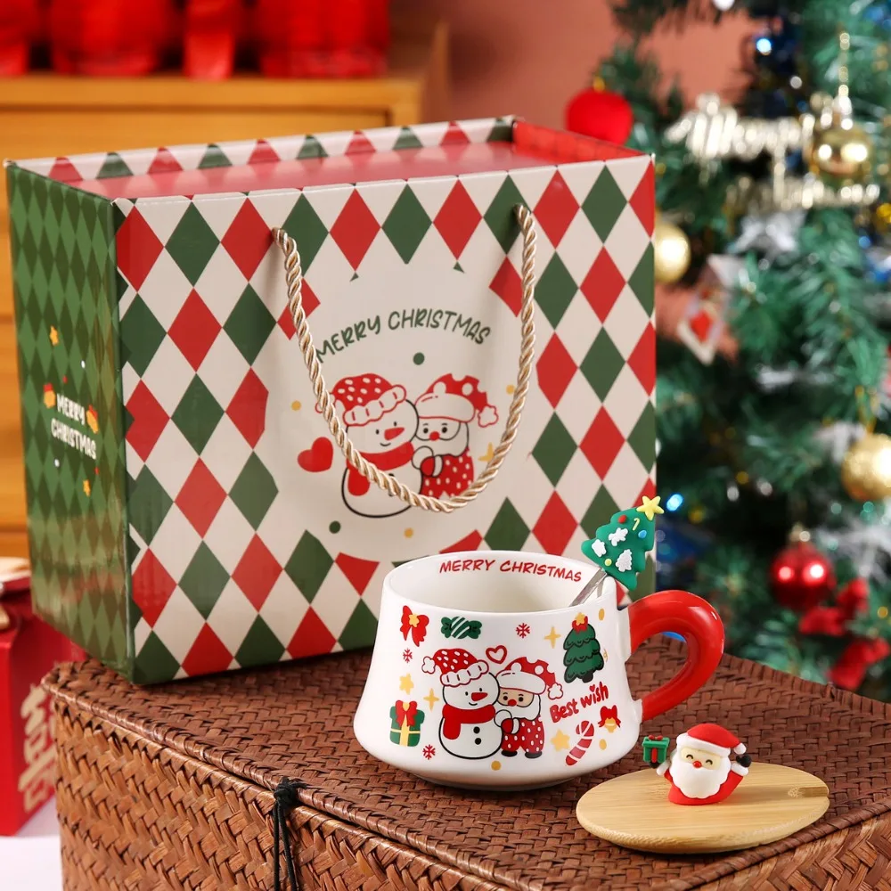 Weihnachtstassen, Keramiktassen mit Deckel, Büro-Kaffeetassen, Haushaltswasserbecher, Weihnachts-, Geburtstags- und Festivalgeschenke