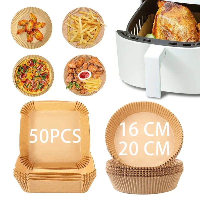 

50 Pcs 16/20CM Air Fryer Disposable Paper Non-stick Air Fryer Baking Paper Round Air Fryer Paper Mat Paper Kitchen Accessories