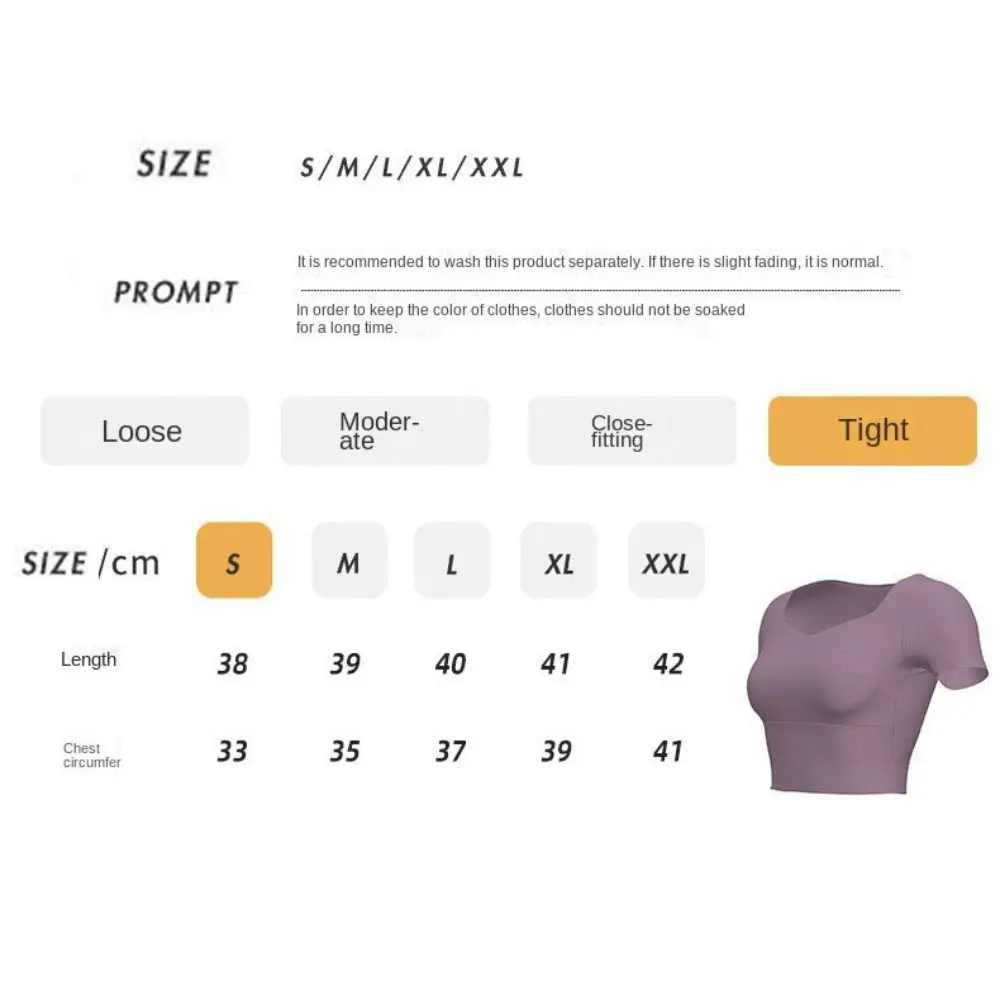 Workout Top Short Sleeved Yoga Tops T Shirt with Chest Pad Yoga Sports Bra Breathable Slim Fit Yoga Clothes Yoga Wear