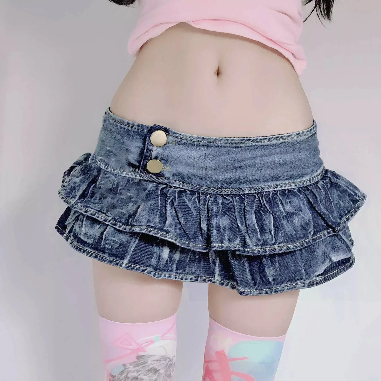 2026 New Women's Sexy Denim Skirt DS Bar DJ Nightclub Female Ruffles Super Short Mini Skirt Pleated Skirt