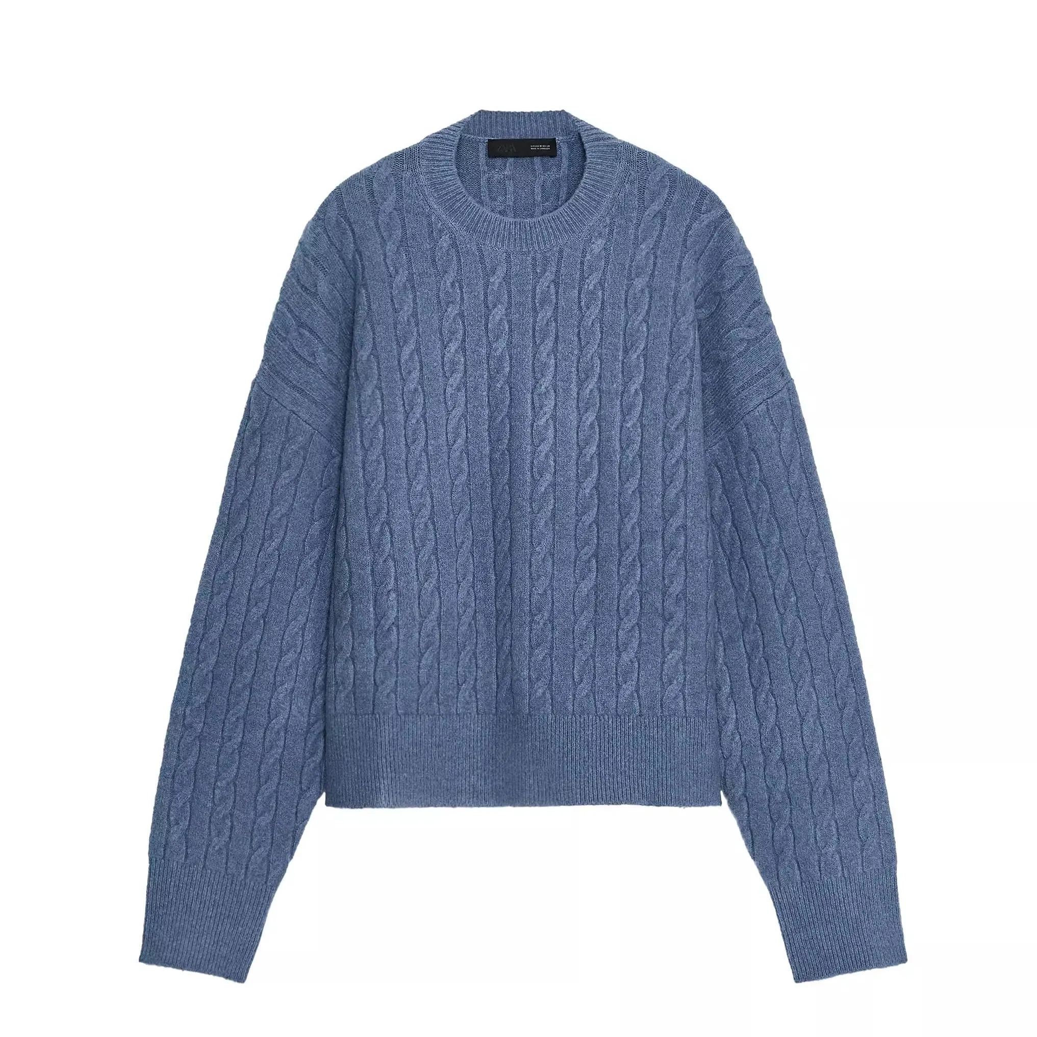 เสื้อสเวตเตอร์ไหมพรมถักสำหรับผู้หญิง คอลเลคชั่นฤดูใบไม้ร่วง สีพื้น คอกลม แขนยาว ทรงเข้ารูป สไตล์ลำลอง ผลิตจากเส้นใยสังเคราะห์