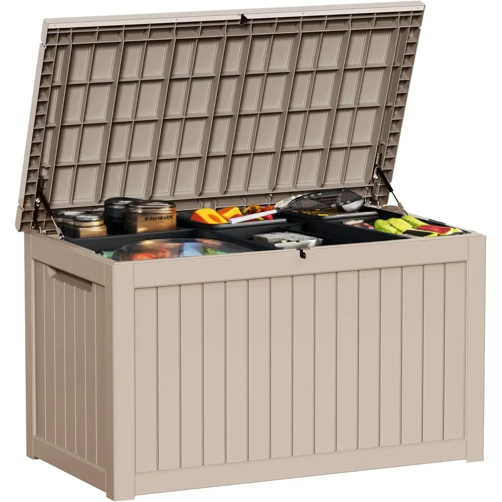 

Large 230 Gallon Resin Deck Box, Waterproof Outdoor Storage for Patio Cushions and Garden Tools, Lockable, Brown