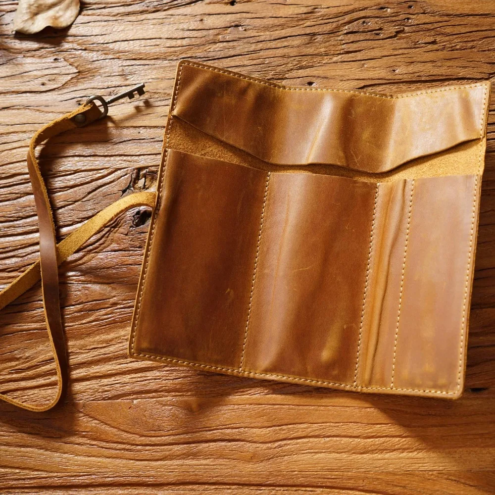 Cowhide Leather Pen Bag Retro Multi-Compartment Pencil Roll Bag Tie Rope Multi-colors Vintage Cowhide Pencil Case