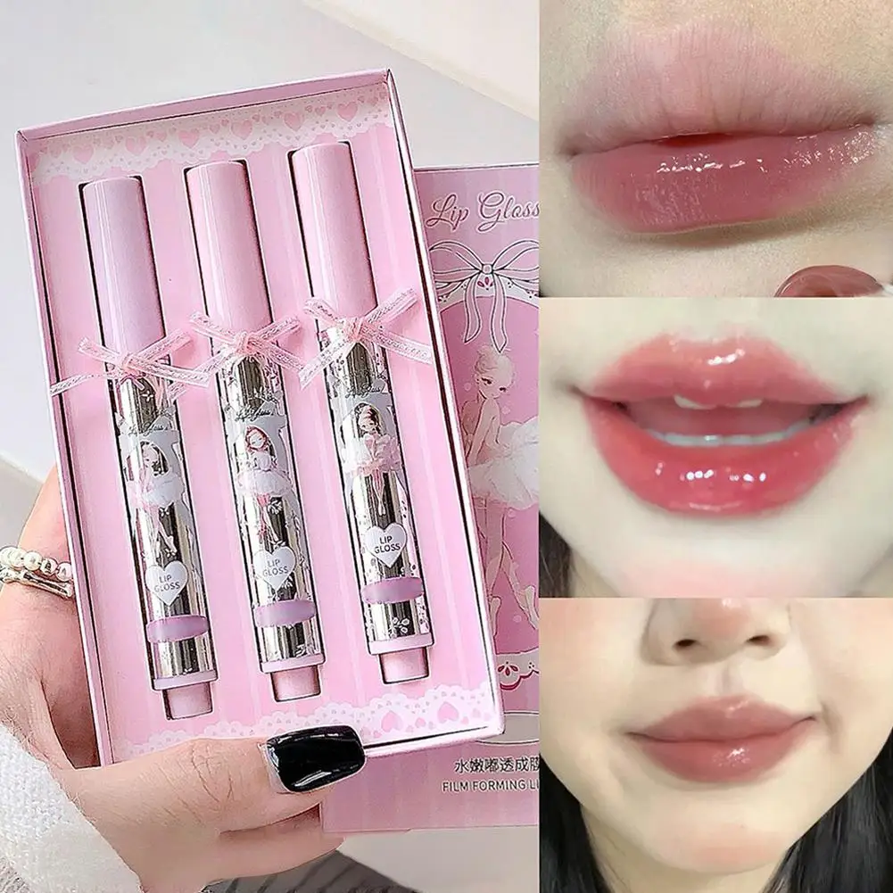 Ballet Girls Mirror Crystal Lip Gloss Makeup Set Water Lip Head Tint Jelly Waterproof Sponge Film Glass Glaze Forming Lip K G8D9