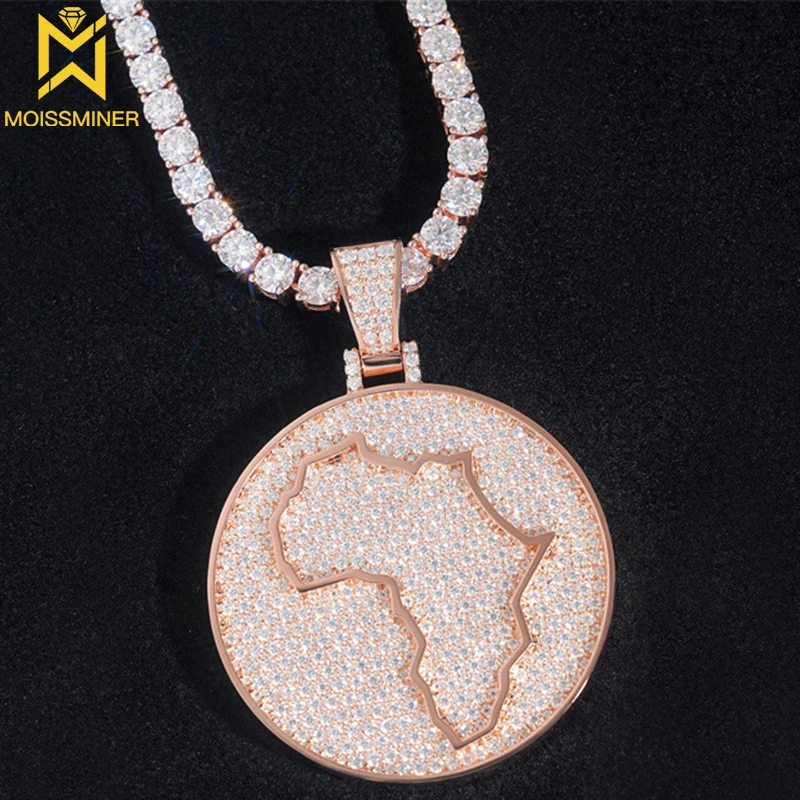 Disk Map Moissanite Pendant S925 Silver Iced Out For Men Women Necklace Hip Hop Jewelry Pass Diamonds Tester With GRA Free Shipp