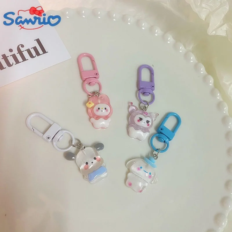 Kawaii Sanrio Hello Kitty Resin Pendant Keychain Anime Kuromi Pochacco Children Keyring Cinnamoroll Pompom Purin Birthday Gifts