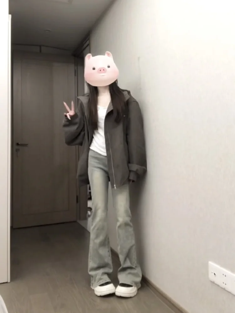 

Американские ретро с высокой талией для похудения, светло-голубые джинсы-колокольчики, женские летние прямые широкие брюки, драпированные повседневные брюки