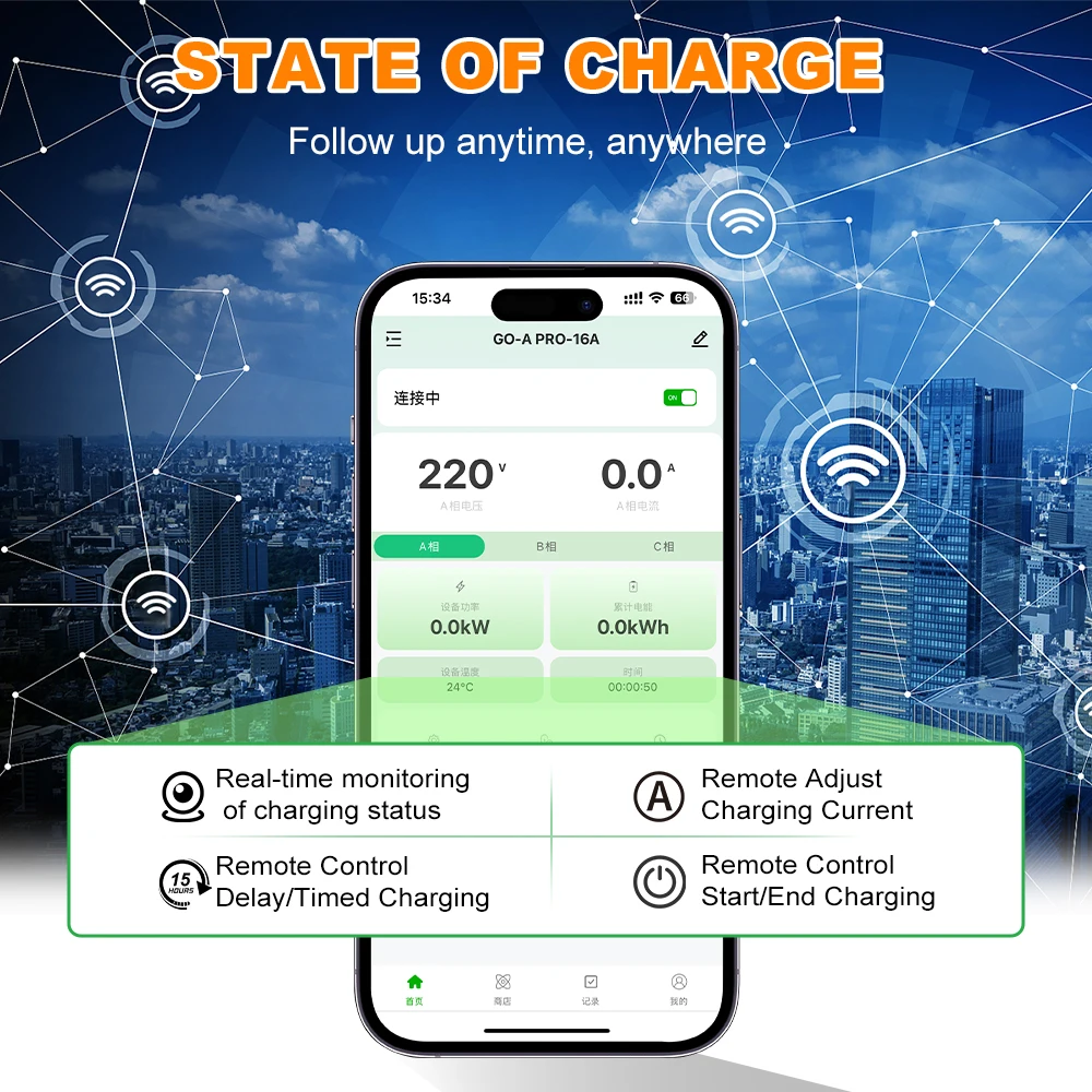 ADPOW Portable 32A Type2 EV Chargers 3Phase 22KW Red 5Pins CEE Plug 5M Cable WIFI APP Control Electric Car Charging Accessories - Image 4