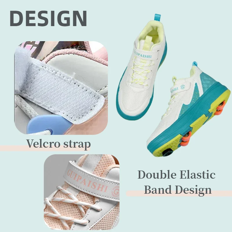 PONERAIT Pattini Quad per Principianti con Sistema Frenante in Rete Traspirante Pattini a Rotelle Regolabili per Bambini 4 Ruote Doppi Cuscinetti Regalo