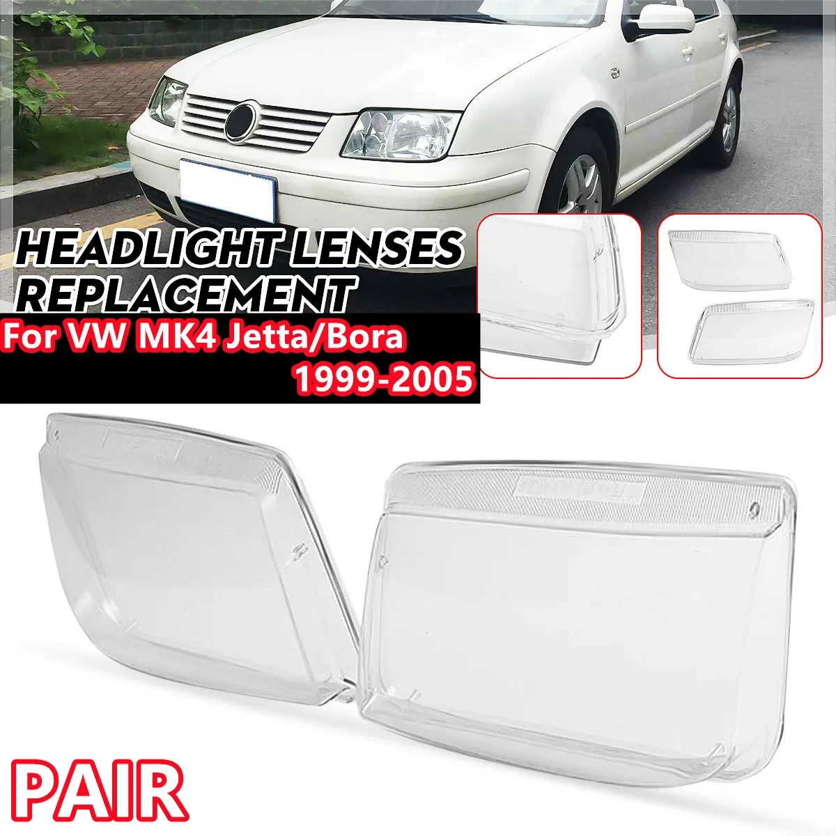 Pair Headlight Lens Cover For VW MK4 Jetta Bora 1999-2004 Lampshade Headlamp Covers Front Headlight Shell Cover 1J5941017AH