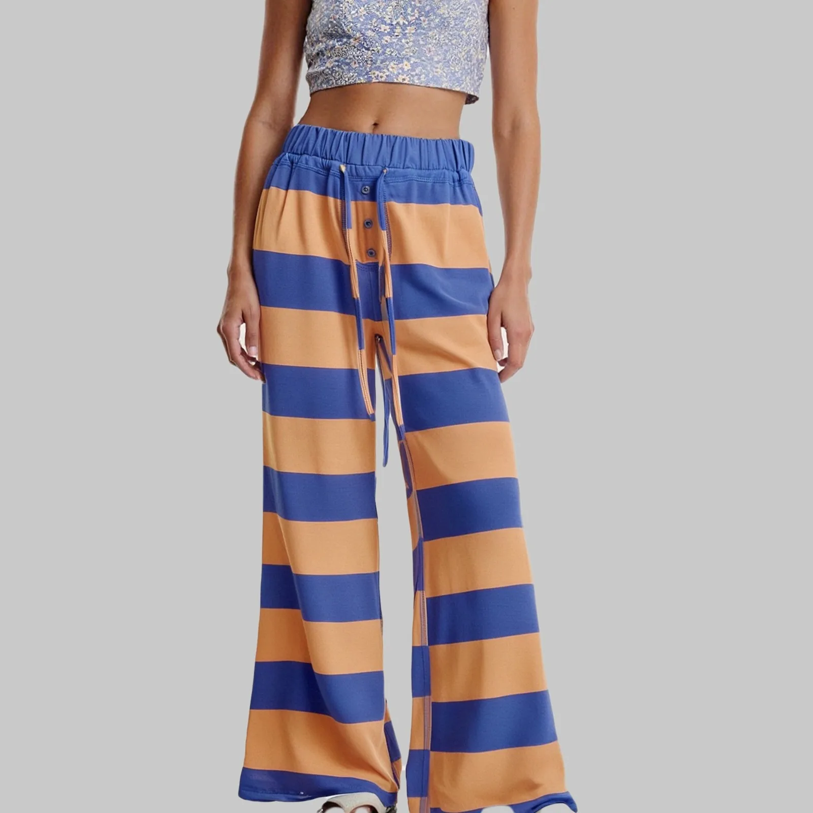 

2025 Casual Striped Pants Y2k Aesthetic Print Pajama Pants Drawstring High Waist Long Trousers Cozy Bottoms Homewear Women